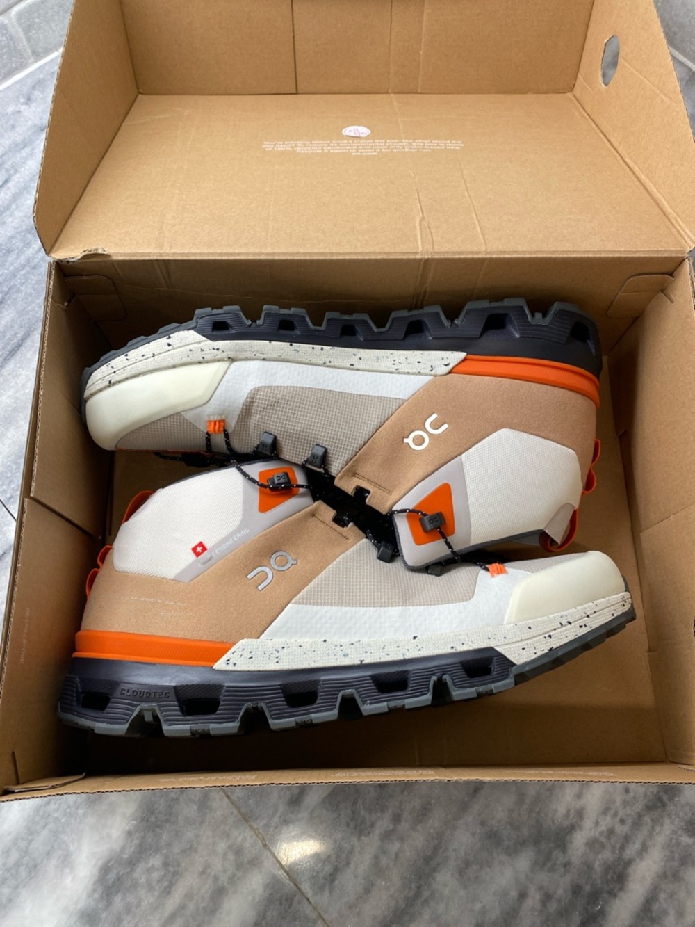 On Running Men’s Trail Boots in White, Tan & Orange